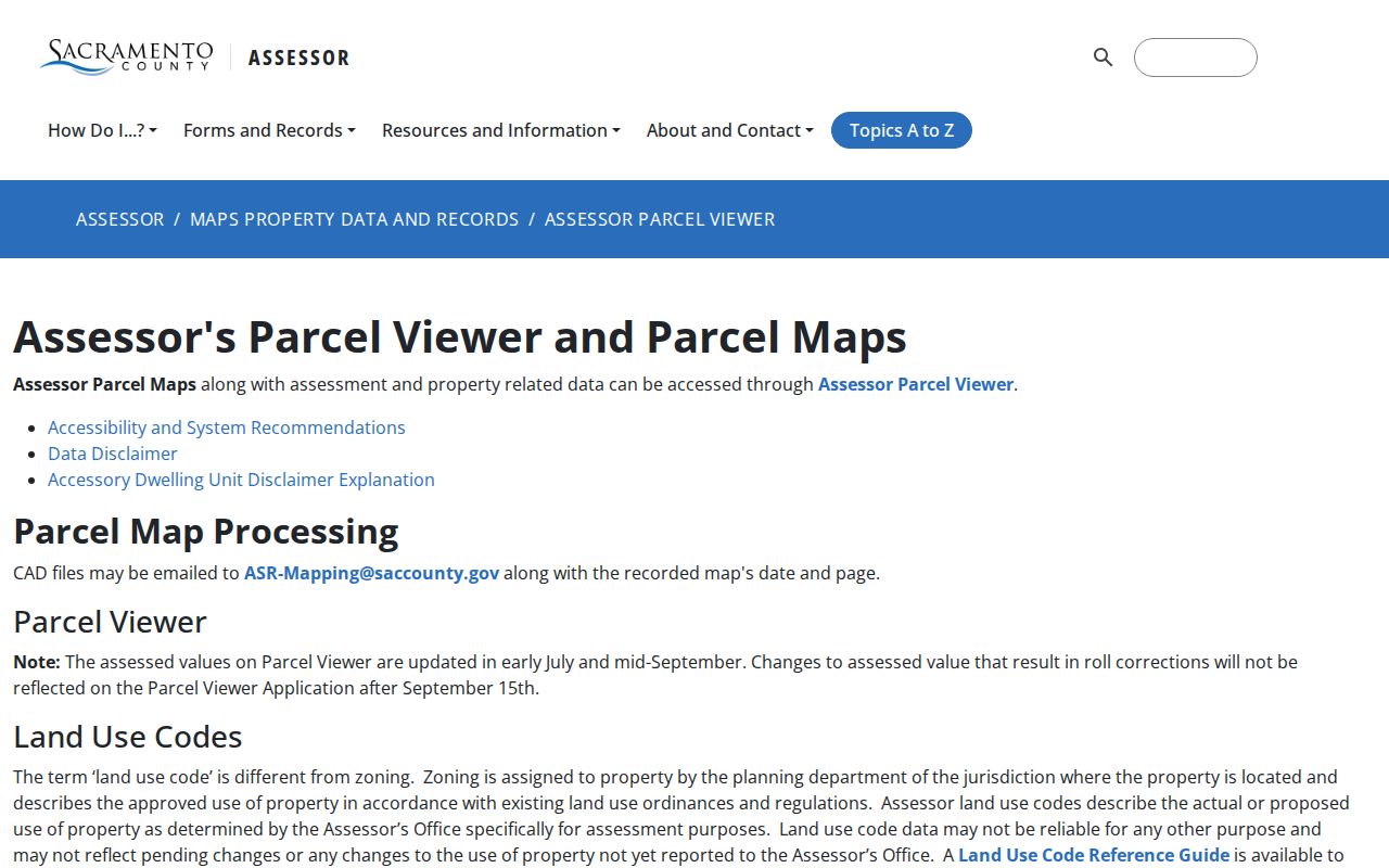 Sacramento County residents directory assessor parcel viewer