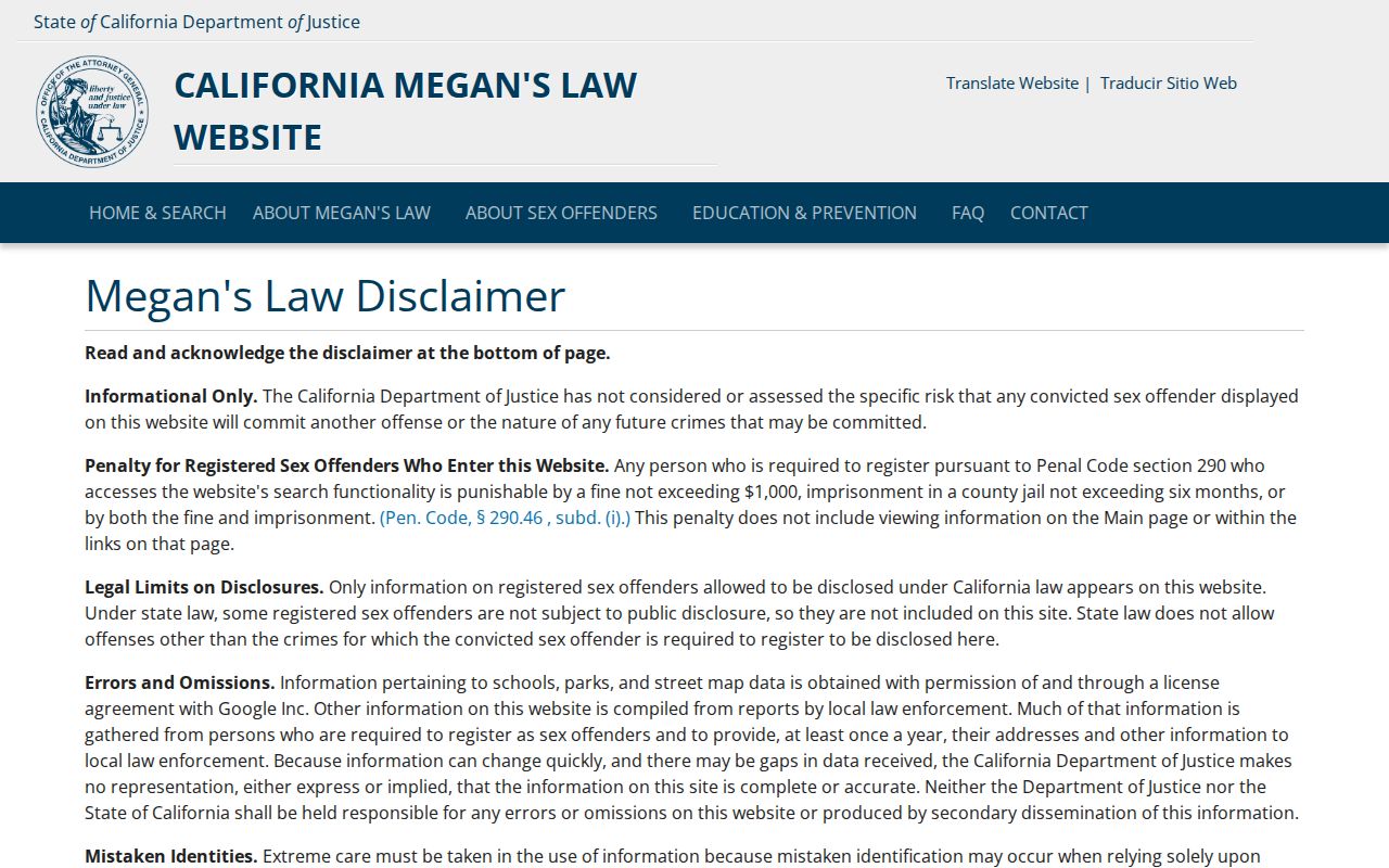 Sacramento County residents directory California Megan's Law search