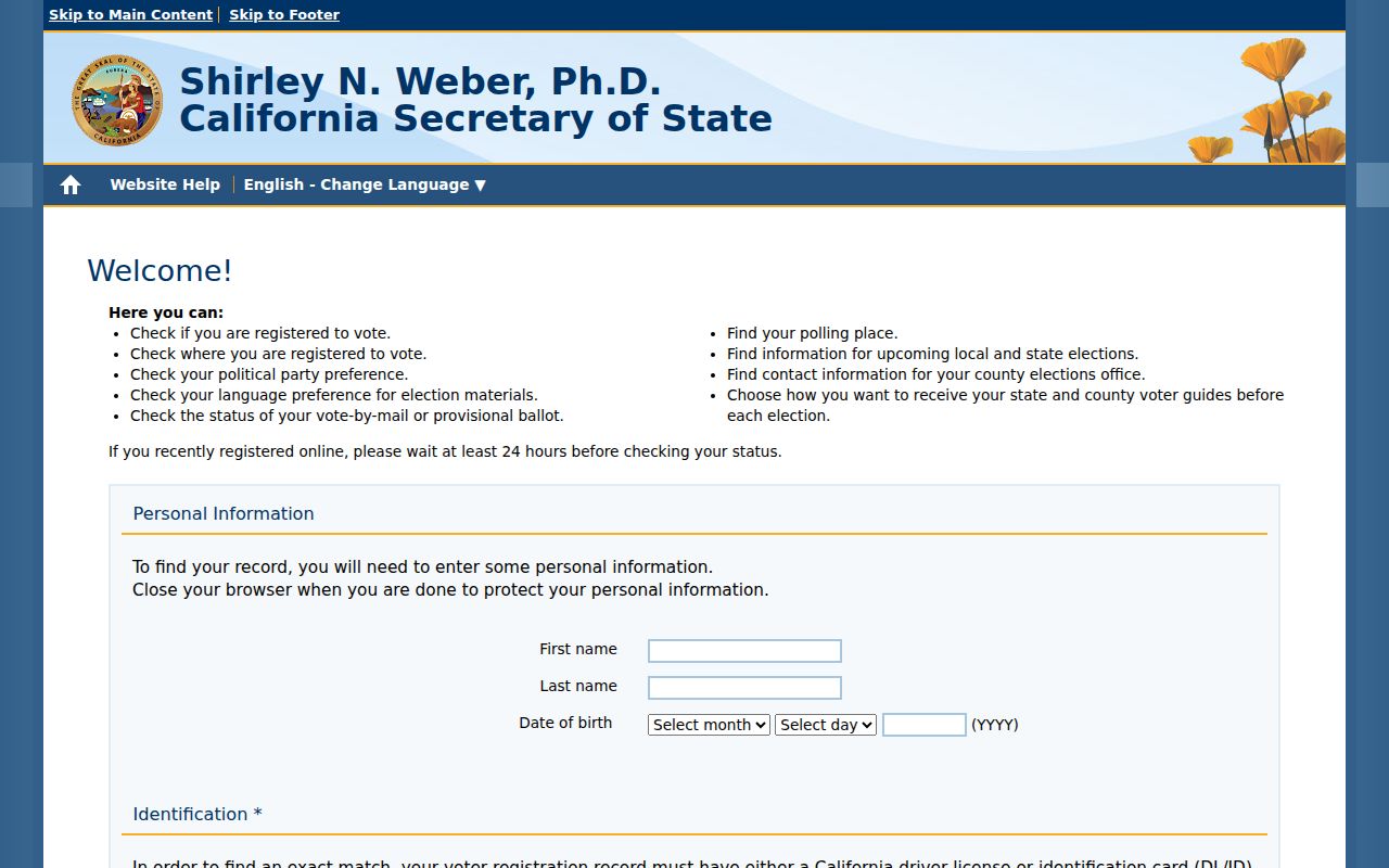 Sacramento County residents directory California voter status lookup