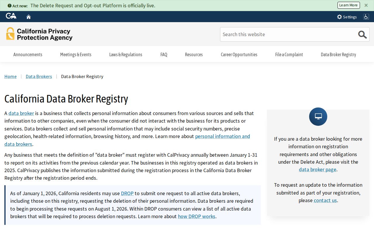 Sacramento County neighbors California data broker registry