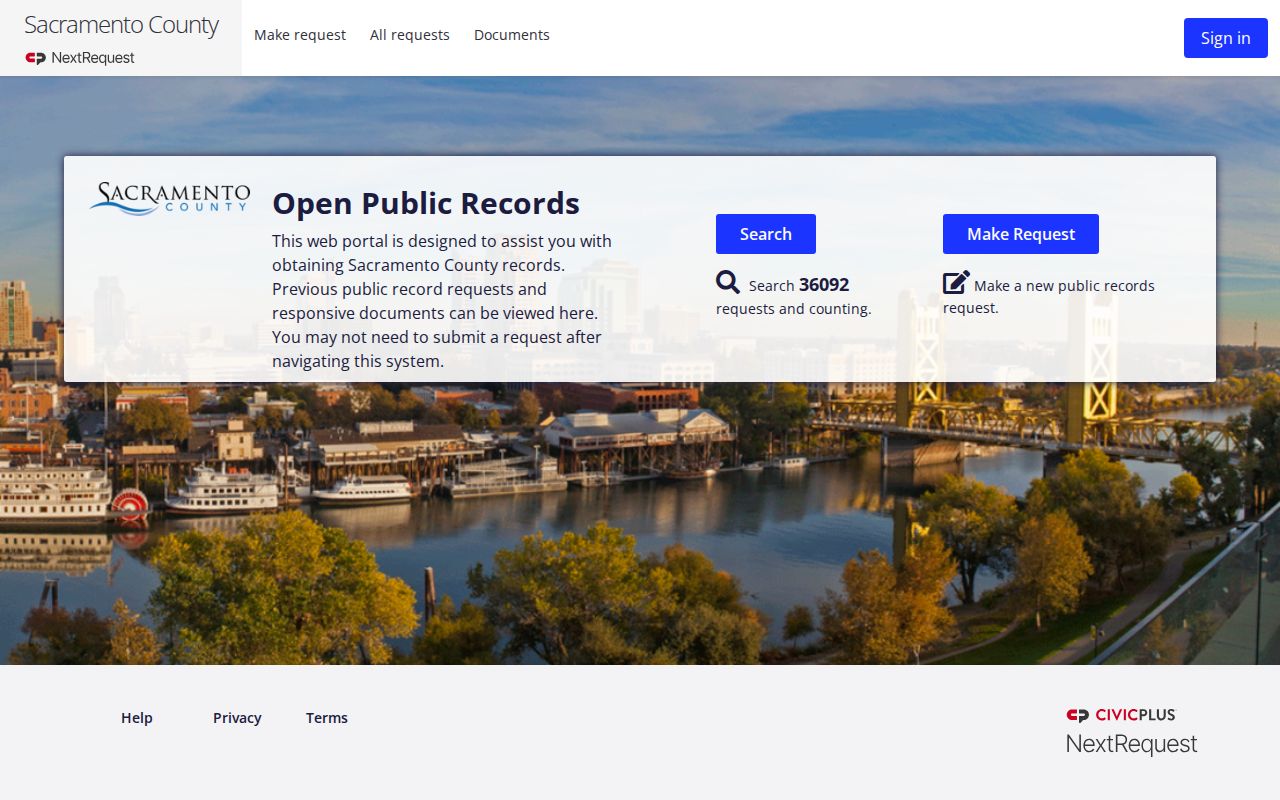 Sacramento County street directory NextRequest portal